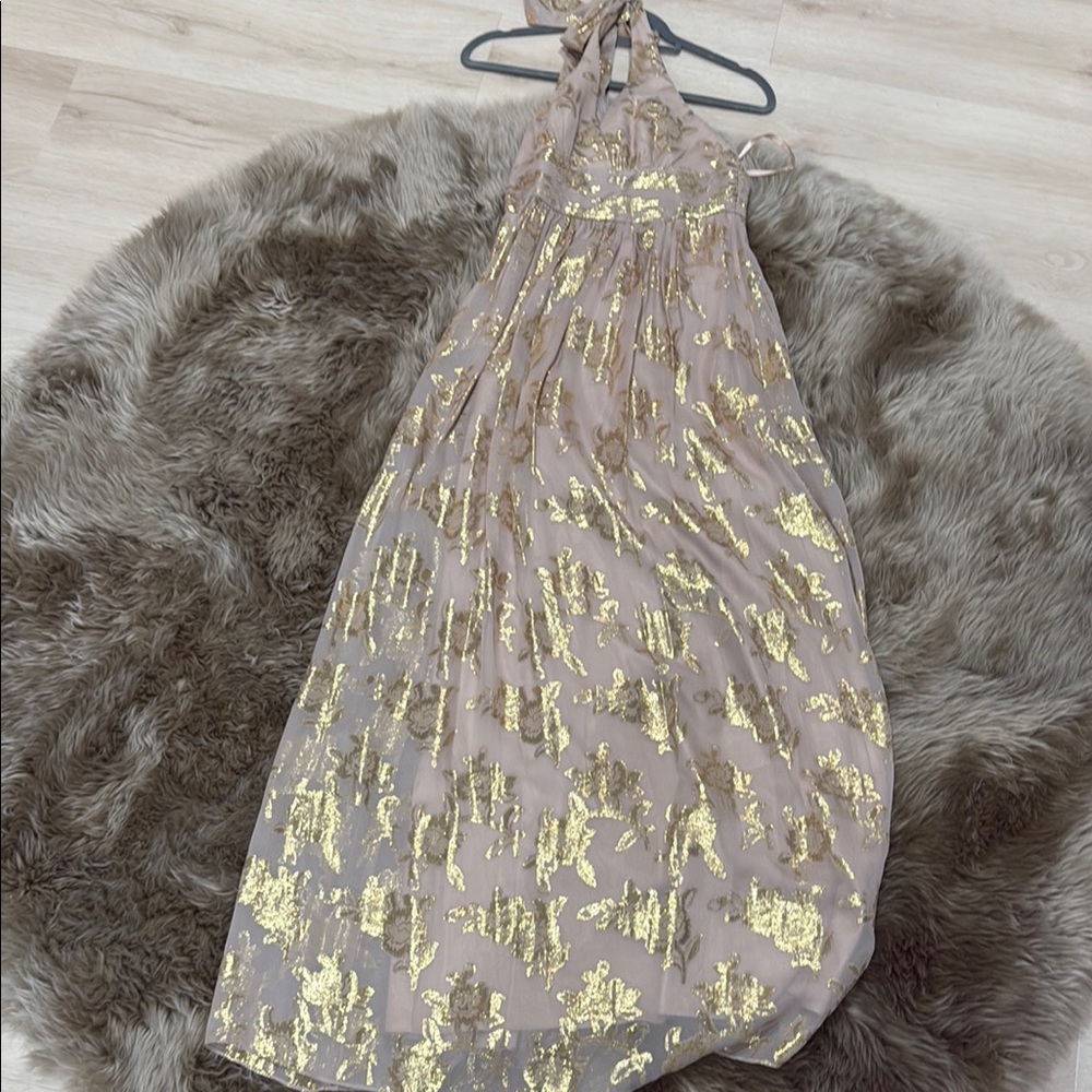 Gold Patterned Halter Dress